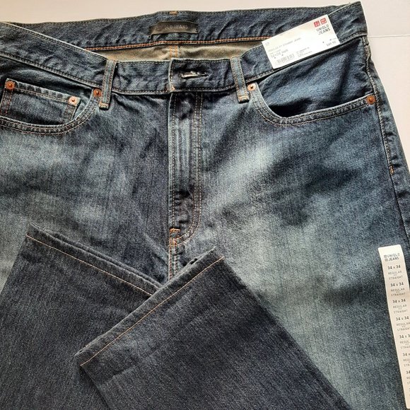 Uniqlo Men's Regular Fit Straight Blue Wash Jeans - Picture 5 of 8